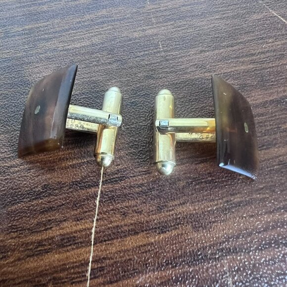 Victorian Faux Tortoise Shell & Gold Cuff Links 1/20 12KT Gold Filled Cufflinks - Picture 4 of 8